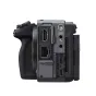 Back view of Sony ILME-FX5B cinema camera body showcasing textured grip, multiple ports (HDMI, USB-C, LAN), power input, and 5-axis stabilization markings.