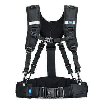 JJC GB PRO1 Photography Belt & Harness System - Ergonomic vest-style design with adjustable belt (87-118 cm), reflective stripes, and compatibility with JJC DLP and Lowepro lens pouches.