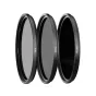 URTH 67mm ND8, ND64 and ND1000 Plus+ lens filter kit, three neutral density filters with varying light reduction, displayed side by side with black frames and clear labels.
