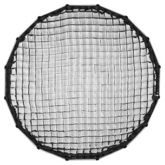 Godox QR P90T honeycomb grid, top view, black honeycomb pattern on white interior, circular softbox accessory for precise light control