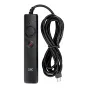 JJC SR F2SE кабельный переключатель для камер Sony с витым кабелем, USB-разъемом и красным светодиодным индикатором. Имеет круглую кнопку с надписью 'LOCK' и меньшую красную кнопку. Кабель аккуратно собран с помощью завязки.