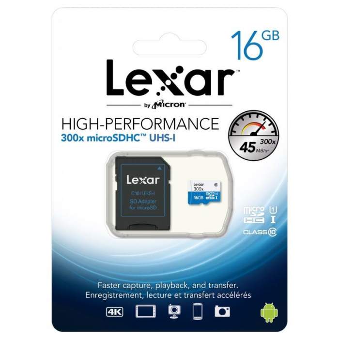 Vairs neražo - LEXAR 300X MICROSDHC/MICROSDXC WITH ADAPTER 16GB