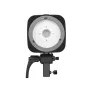 GODOX Litemons LA300Bi Bi-Color LED Video Light with a circular white diffuser, gray rim, and mounting handle, showcasing its compact design and adjustable components.