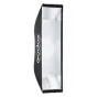 Godox UL BOX 30x120 foldable strip softbox open, displaying its silver reflective interior, white diffuser, and black side panel with white branding.