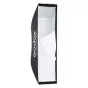 Godox UL BOX 30x120 складной полосатый софтбокс с черной внешней оболочкой, белым внутренним покрытием и серебристой отражающей поверхностью, раскрытый, показывающий диффузор и дефлекторную пластину для портретного освещения