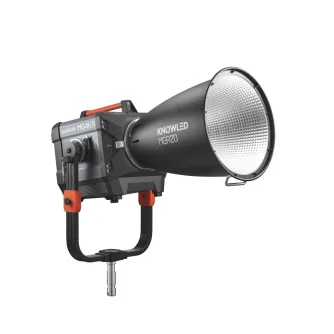 Godox KNOWLED MG4KR RGB LED gaisma ar MGR20 reflektoru, 4K HMI spilgtums, 1800K-10000K CCT diapazons un IP65 aizsardzība pret apstākļiem profesionālai fotografēšanai un videokūšanai.