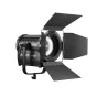 Godox F7 300R Full Color LED Fresnel Light with adjustable barn doors for precise lighting control, featuring a large white reflector and ventilation grilles.