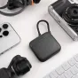 PGYTECH CreateMate High Speed Mini Card Reader Case in classic black with a braided cable loop, featuring a textured grip and green LED indicator, designed for photographers and videographers.