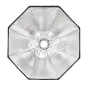 Top-down view of the Godox EazyFlow Foldable Octa 60 Bowens softbox with reflective silver interior, black frame and central Bowens mount opening, ready for quick setup.