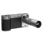 PGYTECH 2X Telephoto Lens for iPhone 16 Pro with detachable lens showcasing a metallic finish and textured grip