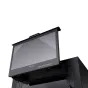 Монитор Feelworld SEETEC FRM173S 17.3" выдвинут из черного металлического шкафа, с портами 3G SDI и HDMI, предназначен для профессионального многокамерного мониторинга с поддержкой 4K.