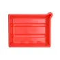 Red plastic developing tray for 20x25 cm prints with spout and grooves, chemical-resistant and stackable