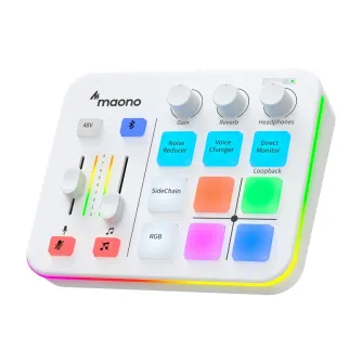 Professional Maono G1 Neo sound card with RGB lighting, XLR input, and Bluetooth connectivity for streaming and recording