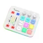 Maono G1 Neo sound card in white with RGB lighting, featuring 48V phantom power, Bluetooth, gain and volume knobs, noise reducer, voice changer, direct monitor, headphones output, sidechain, and loopback function.
