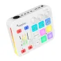 White Maono G1 Neo sound card with RGB illuminated buttons, gain and volume knobs, XLR input, and 48V phantom power switch, compact design for streaming and recording.