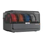 Anycubic ACE 2 Pro Multi-Filament System for 3D printing with four spools of filament in red, orange, blue, and gray, featuring a sleek black design and a white control panel.