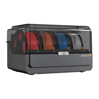 Anycubic ACE 2 Pro Multi-Filament System for 3D printing with four spools of filament in red, orange, blue, and gray, featuring a sleek black design and a white control panel.