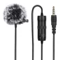 PULUZ PU427 omnidirectional clip microphone with fur windshield, 3.5mm jack, and 6m cable for vlogging and interviews