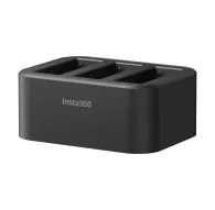 Insta360 Fast Charge Hub battery charger with three USB-C slots, side view showing the Insta360 logo and green LED indicators, compact black design for simultaneous charging of Ace Pro 2, Ace Pro and Ace batteriesInsta360 Fast Charge Hub battery charger with three USB-C slots, side view showing the Insta360 logo and green LED indicators, compact black design for simultaneous charging of Ace Pro 2, Ace Pro and Ace batteries