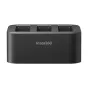 Insta360 Fast Charge Hub battery charger with three USB‑C slots for Ace Pro 2, Ace Pro and Ace batteries, green LED indicators and compact matte black design.
