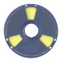 Sunlu PLA Classic Lemon filament spool on a blue perforated reel, top view, with bright yellow filament wound in four sections and measurement markings.