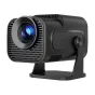 Magcubic HY320MINI projector with a blue-lit lens, compact design, and adjustable focus ring, ideal for portable home theater use.