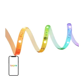 LEPRO SW1-6 RGB Smart LED Strip, 6 m, featuring a flexible design with vibrant color transitions from orange to purple, and smartphone control via the Lepro app.