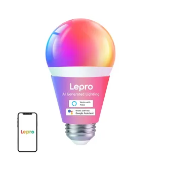 Smart LED bulb with Bluetooth and Wi-Fi, 806 lumens, AI lighting effects, and voice control compatibility