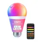 Smart LED bulb with gradient rainbow colors, Bluetooth and Wi-Fi control, 806 lumens, AI lighting effects, and app-based color customization. Compatible with Alexa and Google Assistant for voice control.