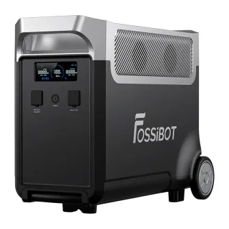 Портативный аккумулятор FOSSIBOT FB3840 емкостью 3840Wh с несколькими выходными портами и цифровым дисплеем для отображения состояния батареи.