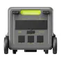 FOSSIBOT F7200 7200W charging station with LiFePO4 battery, bright green status light, multiple charging ports, and transport wheels, displaying 7200W power output and 5222.4Wh capacity in yellow text.