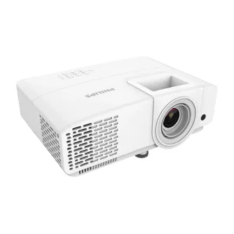 Белый проектор Philips PR-650 WXGA с объективом, вентиляционными решетками, кнопками управления и регулируемой подставкой для четких презентаций.