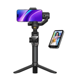 AOCHUAN S3 3-axis smartphone gimbal with touchscreen, AI tracking, and LED light for smooth video stabilization