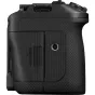 Canon EOS R6 V mirrorless camera rear view highlighting textured grip and card slot