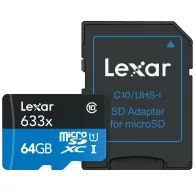 Lexar 64GB High-Performance 633x UHS-I microSDXC Memory Card with SD AdapterLexar 64GB High-Performance 633x UHS-I microSDXC Memory Card with SD Adapter