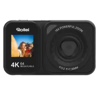 Rollei Compactline 64 Dual Screen compact camera with front display showing a selfie of a woman and dog, rear lens featuring 18x powerful zoom, F/3.2 aperture and 7.36mm focal length, 64MP sensor for 4K videoRollei Compactline 64 Dual Screen compact camera with front display showing a selfie of a woman and dog, rear lens featuring 18x powerful zoom, F/3.2 aperture and 7.36mm focal length, 64MP sensor for 4K video