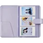 Фудзифилм Instax Mini 13 Photo Album в Dreamy Purple, открытый, с тремя моментальными фото в прозрачных карманах, с кожаным покрытием и магнитной застёжкой.