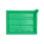 Green plastic developing tray for 24x30cm prints with spout and ridges, stackable design