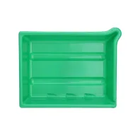 Zaļš plastmasas attīstības trājs 24x30cm izdrukām ar izlieci un rievām, kaudzējamais dizainsZaļš plastmasas attīstības trājs 24x30cm izdrukām ar izlieci un rievām, kaudzējamais dizains