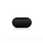 Closed matte black oval charging case for the Zoom Instamic Pro Plus C Stereo Wireless Microphone Recorder, featuring four rectangular LED indicator windows on the rear side.