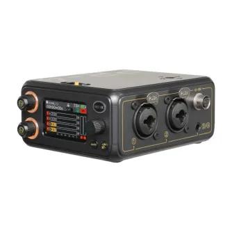 Compact Deity PR-4 field recorder with dual XLR inputs, 32-bit float recording, and wireless timecode sync for professional audio capture