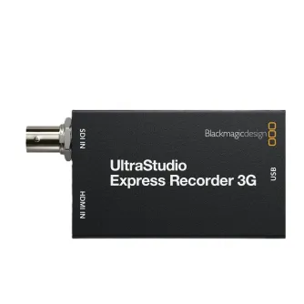 Blackmagic Design UltraStudio Express Recorder 3G mobilais videokaptura ierīce ar 3G-SDI un HDMI ieejām, 10-bitu raidījumu kvalitāti un USB-C savienojamību.