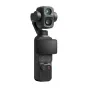 DJI Osmo Pocket 4P Standard Combo rokas gimbal kamera ar diviem 1‑collu sensoriem, 4K video, 3‑ass stabilizāciju, LCD ekrānu, joysticku, sarkano ieraksta pogu un iekļautajiem aksesuāriem, attēlota melnā krāsā uz balta fona.