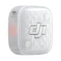 White DJI Mic Mini 2S charging case with transparent lid, DJI logo, geometric pattern, side button, and model name printed in pink.