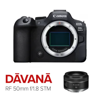 Canon EOS R6 Mark II mirrorless camera body front view with black grip and silver lens mount ring