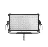 Aputure NOVA 9 2x1 LED panel light with a grid of circular emitters, adjustable black bracket, and silver mounting rod.Aputure NOVA 9 2x1 LED panel light with a grid of circular emitters, adjustable black bracket, and silver mounting rod.
