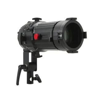 Aputure Spotlight Mini Kit with 19° Lens - Compact ellipsoidal projector featuring a 4-leaf cutter, gel and gobo clips, and 10 M-size gobos. Includes a soft carrying case.