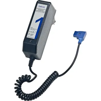 Bebob S1MICRO D-Tap Charger with coiled cable and blue D-Tap connector for fast battery charging