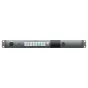 Blackmagic ATEM Talkback Converter 4K rackmount unit with 16 push-to-talk buttons, optical fiber ports, and SDI connections for professional camera communication