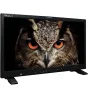 Boland 4K Pro HDR Monitor displaying a detailed close-up of an owl with vibrant orange eyes and intricate feather textures.